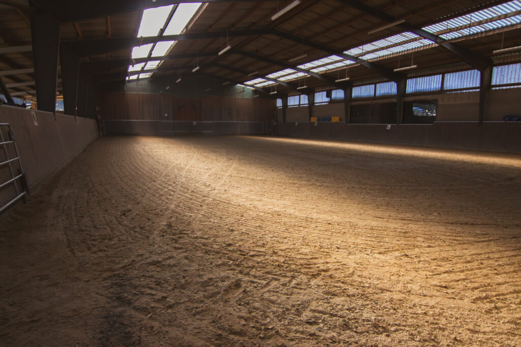 Lichtdurchflutete Reithalle der Trimbser Mühle in Trimbs